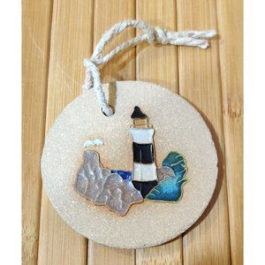 Vtg Earthen Craft Pottery 2" Nautical Lighthouse Medallion Ornament Decor ECP MI